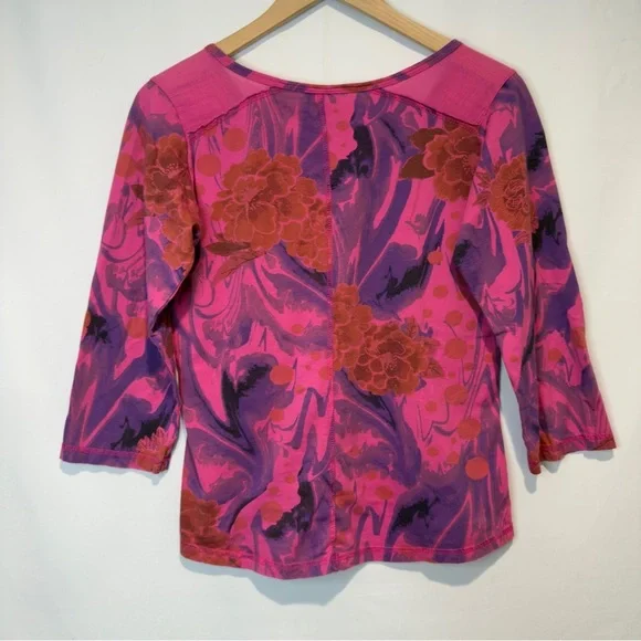 C.M.C. by Color Me Cotton Abstract Floral Cotton Top XS USA Made, Boho Artsy Y2K - Picture 4 of 6